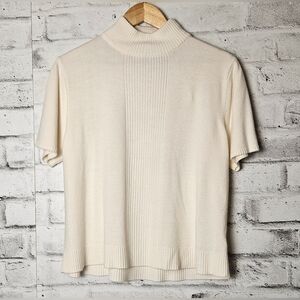 Wardrobe Essentials Petite Cream Mock Turtleneck Short Sleeve Sweater L